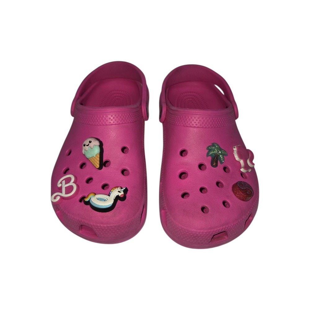Crocs Clogs Kids J3 Pink Classic Clog Barbie Jibbitz Charms 206991